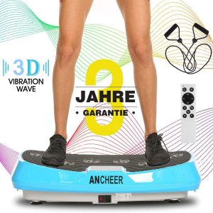 Fitness Vibrationsgeräte mit 3D Wipp Vibrations Technologie ANCHEER 3D Vibrationsplatte mit 2 Leisen Motoren Trainingsbänder Magnetfeldtherapie Massage Fernbedienung Color Touch Display Einmaligen Curved Design